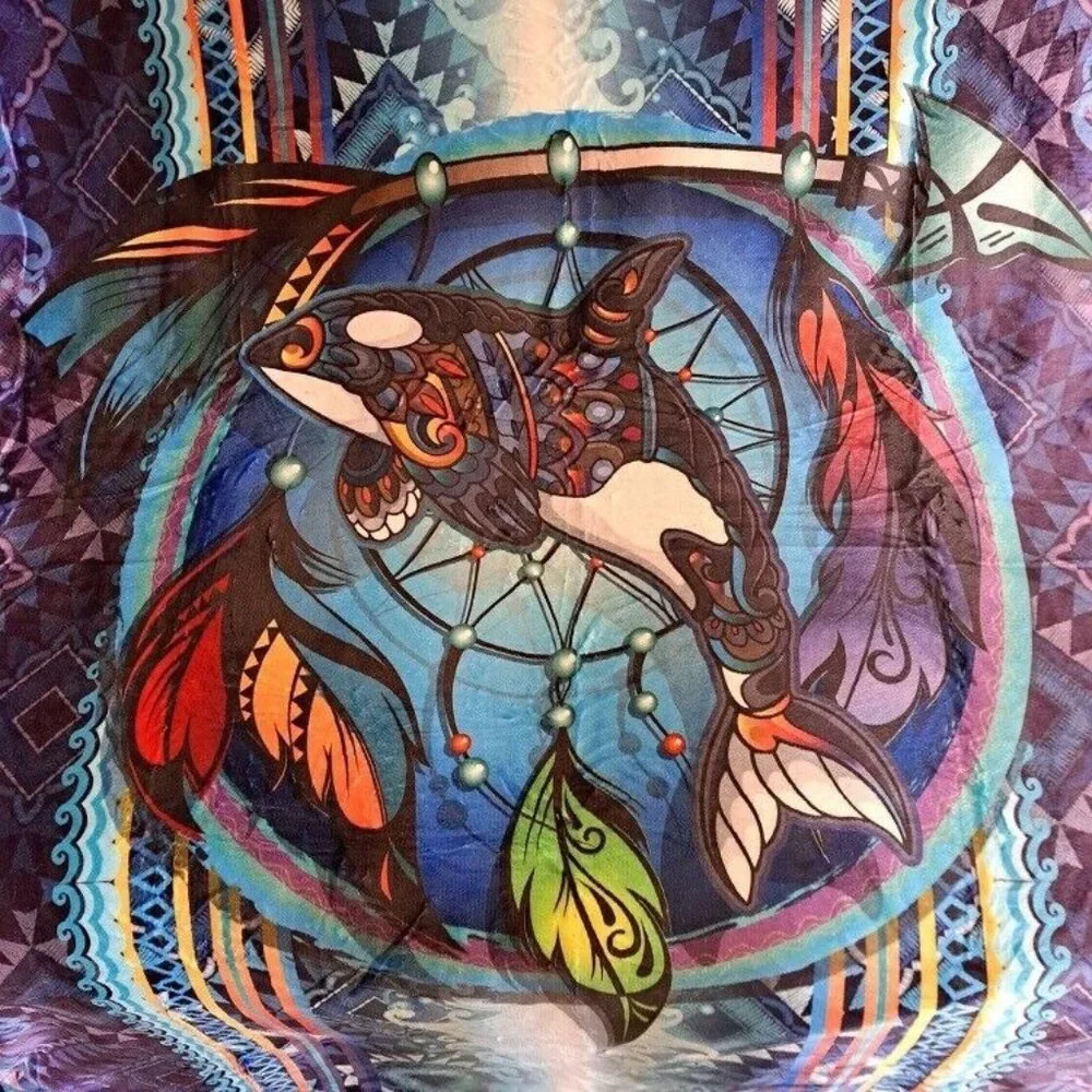 New Dreamcatcher Whale Sherpa Plush Throw Gift Blanket SOFT Killer Orca Native - Picture 3 of 5